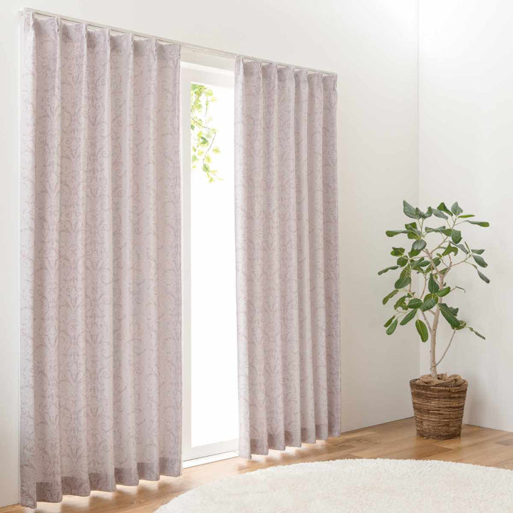 カーテン3級遮光シャロン100×135～200cm2枚形状記憶洗えるローズ