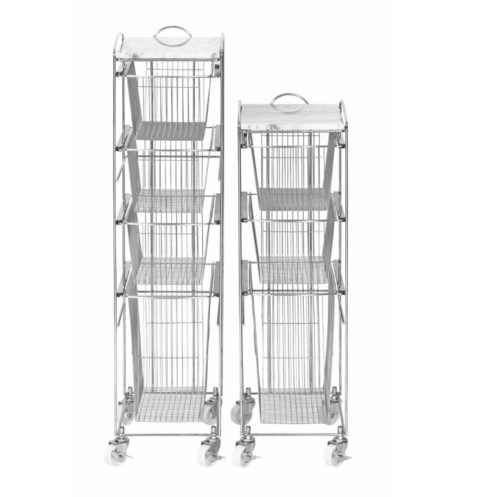 キッチンワゴンマーブルトップ4Dスリムカート幅23.5cm高さ93cm