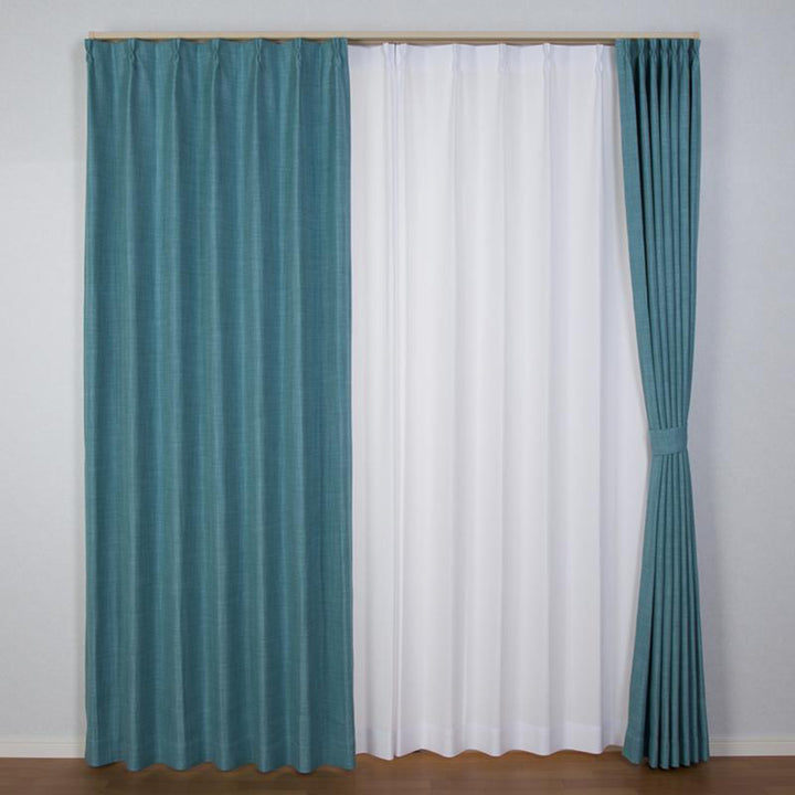 カーテン2級遮光ジェード100×135～200cm2枚形状記憶洗えるターコイズ
