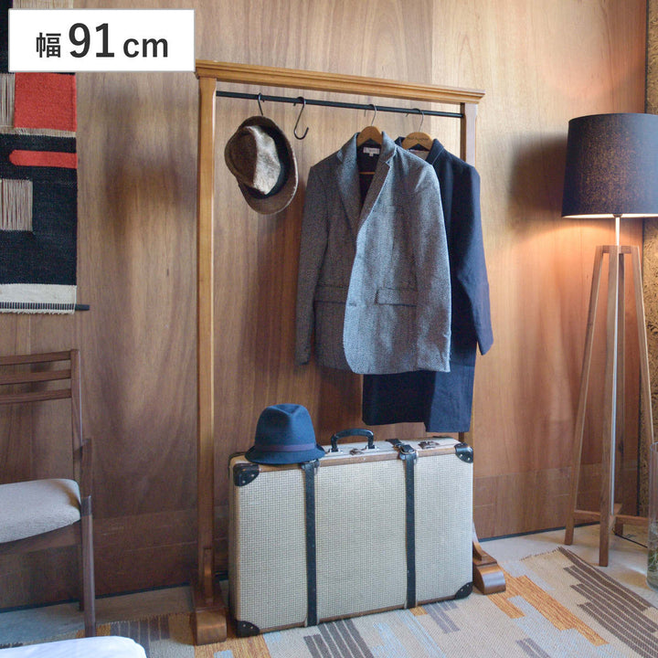 ハンガーラック幅91cmS字フック2個付き天然木