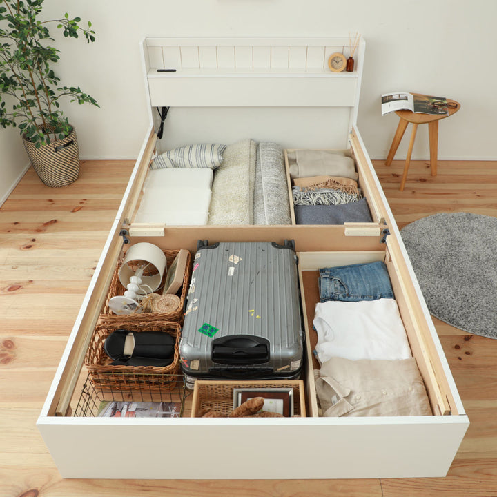 収納付きベッドセミシングル引出し2杯宮棚2口コンセント日本製