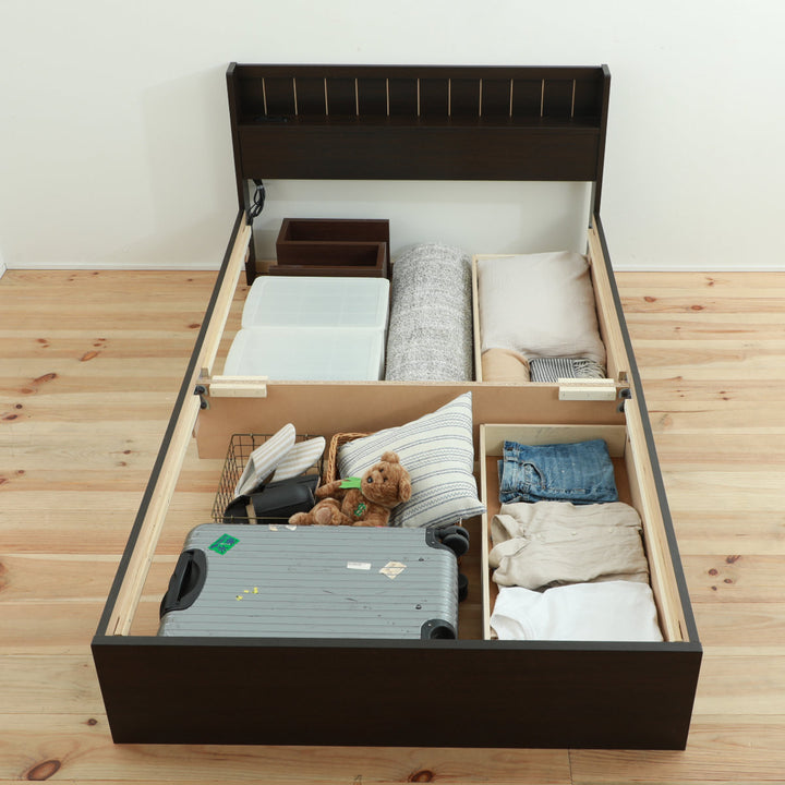 収納付きベッドセミシングル引出し2杯宮棚2口コンセント日本製