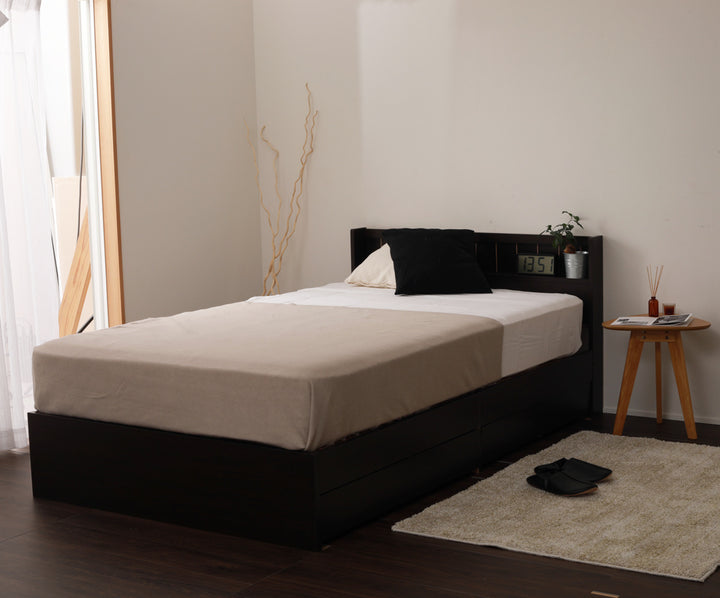 収納付きベッドセミシングル引出し2杯宮棚2口コンセント日本製