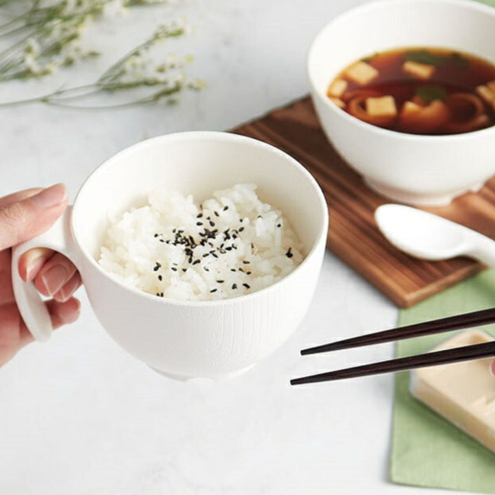 茶碗370ml持ちやすい木製風ハンドル付介護食器プラスチック製バイオマス日本製
