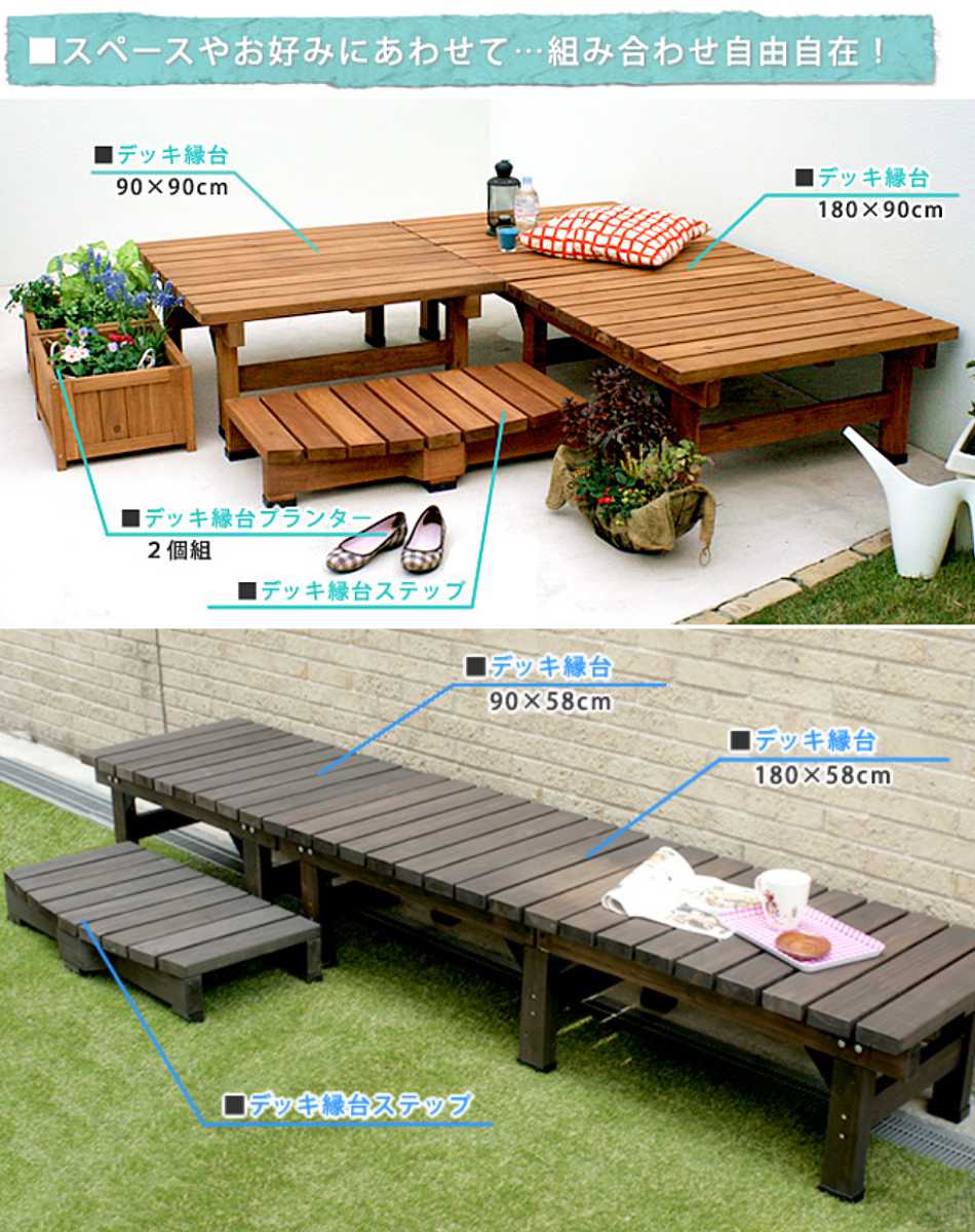 ベンチ 87X34 縁台 ウッド デッキ 木製 イス チェア ベランダ 縁側 アウトドア ガーデン テラス ベランダ バルコニー 庭 ガーデニング 送料無料 縁台 木製 幅87×奥行55cm ベンチ ウッドデッキ DE-8755（商品番号：su