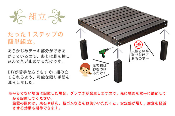 ウッドデッキユニットウッドデッキアルモニー90×90cm2個組ステップ付