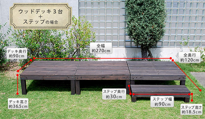 ウッドデッキユニットウッドデッキアルモニー90×90cm2個組ステップ付