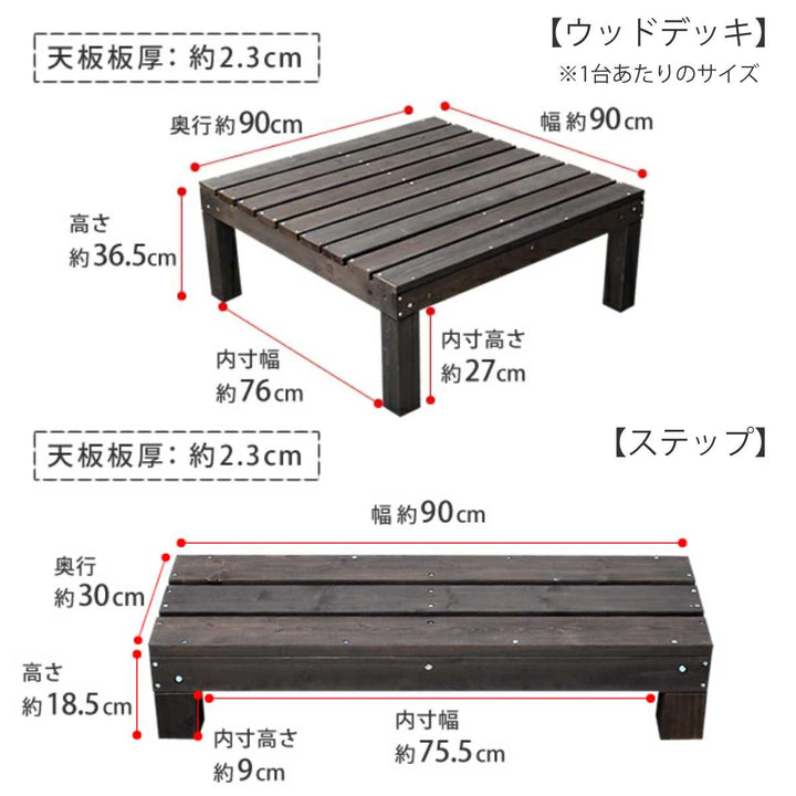 ウッドデッキユニットウッドデッキアルモニー90×90cm2個組ステップ付