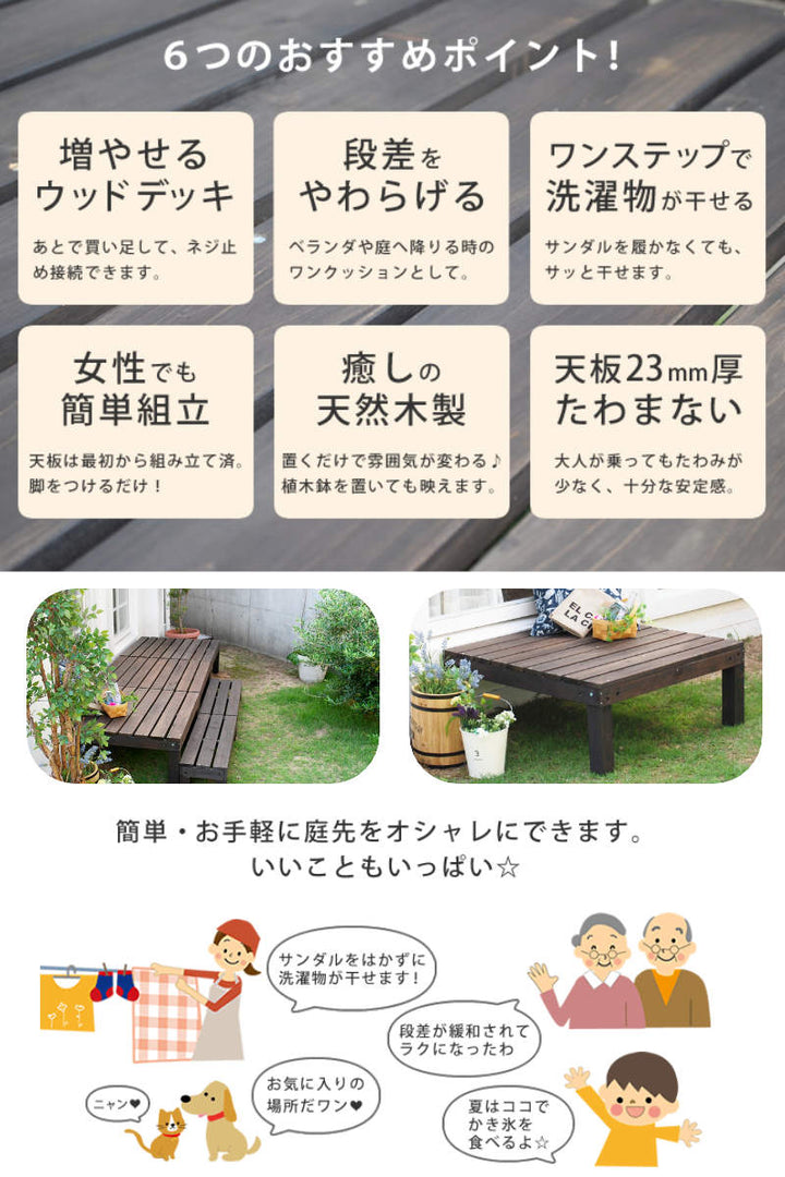 ウッドデッキユニットウッドデッキアルモニー90×90cm2個組ステップ付