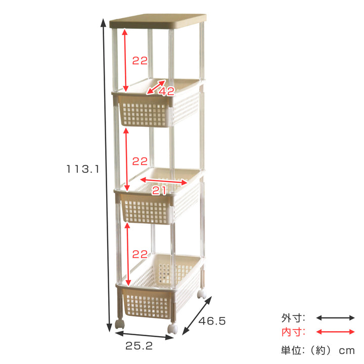 キッチンワゴンバスケットワゴンスリム幅25.2cm高さ113.1cm4段