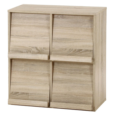 ディスプレイラック 幅80cm 4マス フラップ扉 木製