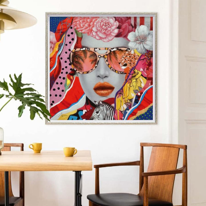 アートパネルオイルペイントアート『ワイルドコラージュ』63×63cm