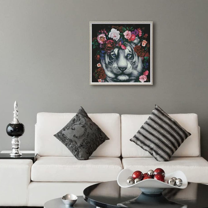 アートパネルオイルペイントアート『フラワータイガー』63×63cm