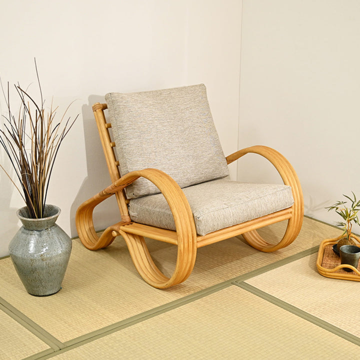 一人掛けチェアラタン座面高33cmクッション付天然木OHANA