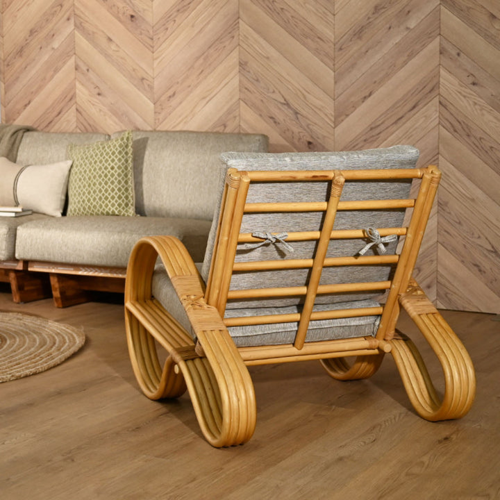 一人掛けチェアラタン座面高33cmクッション付天然木OHANA