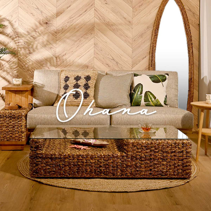 一人掛けチェアラタン座面高33cmクッション付天然木OHANA