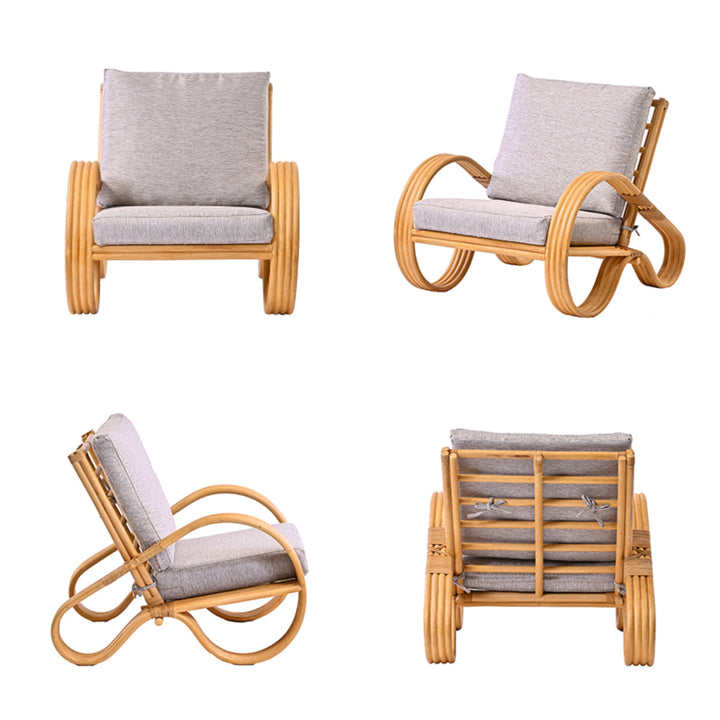 一人掛けチェアラタン座面高33cmクッション付天然木OHANA