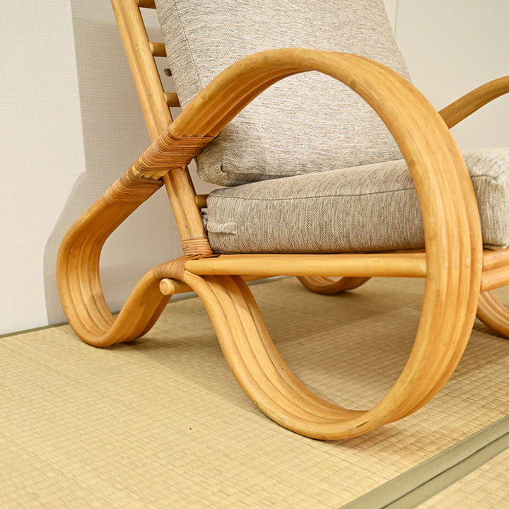 一人掛けチェアラタン座面高33cmクッション付天然木OHANA