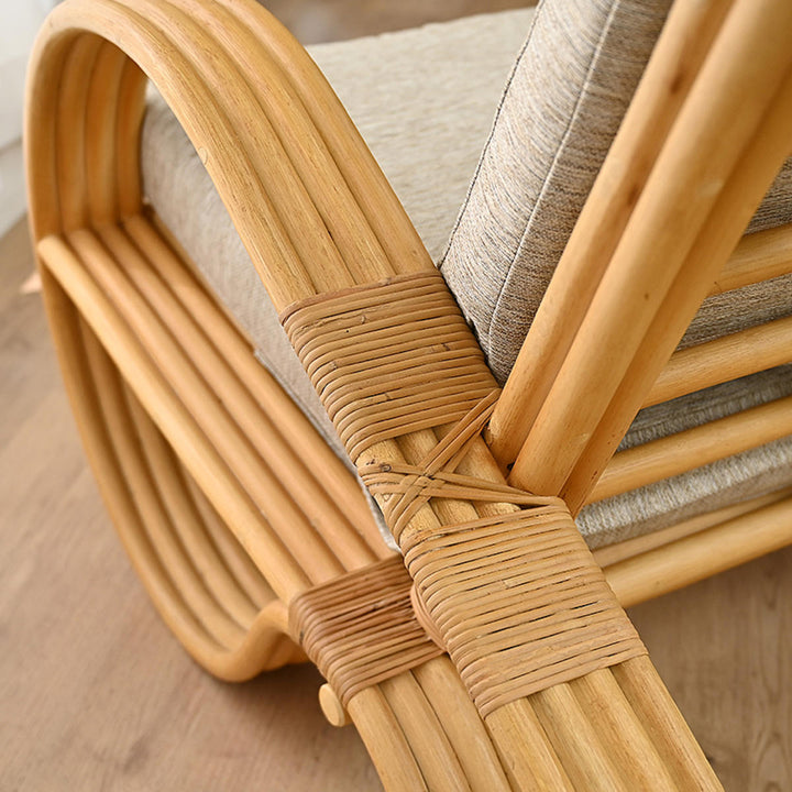 一人掛けチェアラタン座面高33cmクッション付天然木OHANA