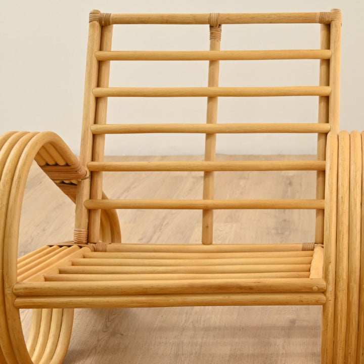 一人掛けチェアラタン座面高33cmクッション付天然木OHANA