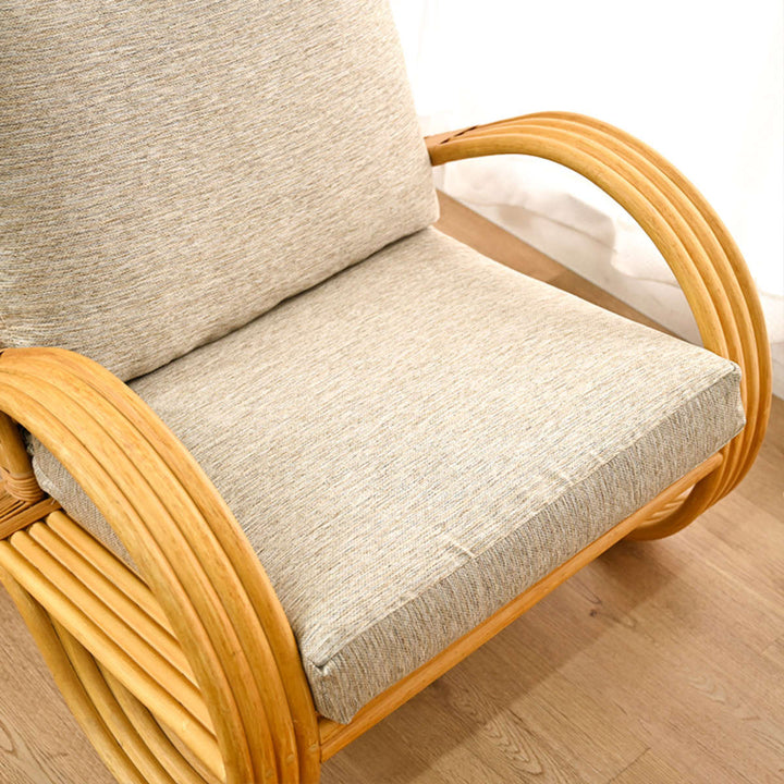 一人掛けチェアラタン座面高33cmクッション付天然木OHANA