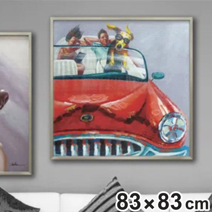 アートパネルオイルペイントアート『ドッグドライブ』83×83cm