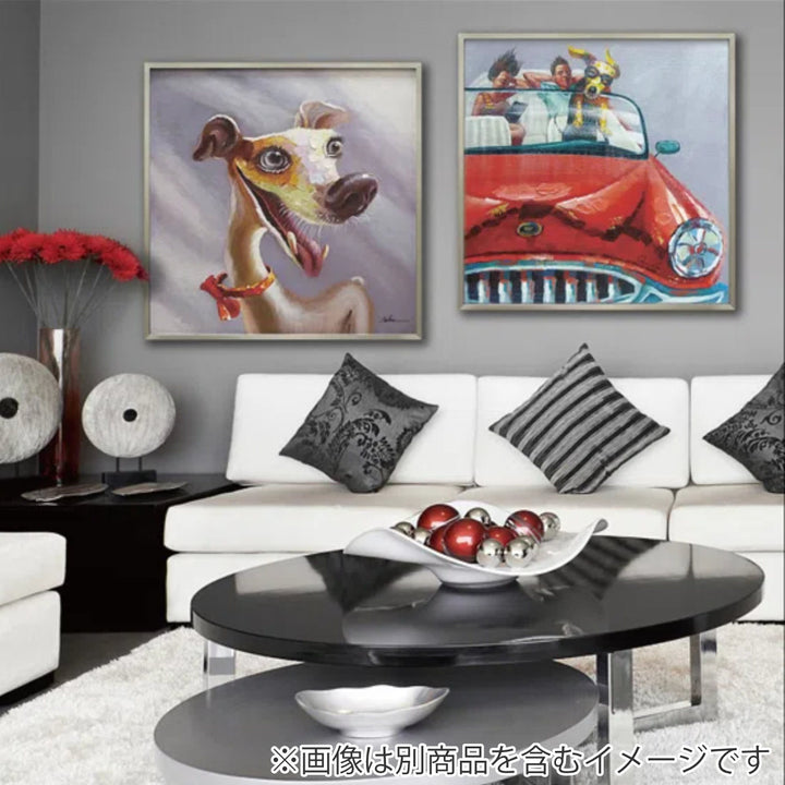 アートパネルオイルペイントアート『ドッグドライブ』83×83cm