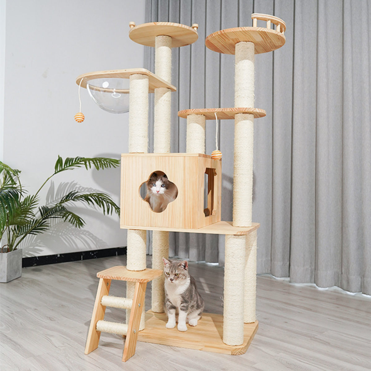 新品未使用　天然木　キャットタワー 楽天市場】キャットタワー ねこぞく 木製 150cm キャット ツインタワー