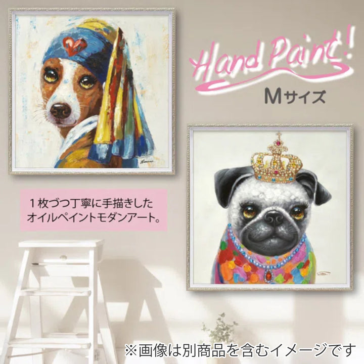 アートパネルオイルペイントアート『青いターバンの犬』63×63cm