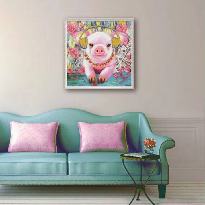 アートパネルオイルペイントアート『バブルピッグ』63×63cm
