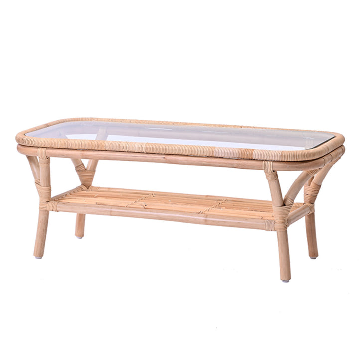 センターテーブルラタン幅100cmガラス天板完成品Breeze