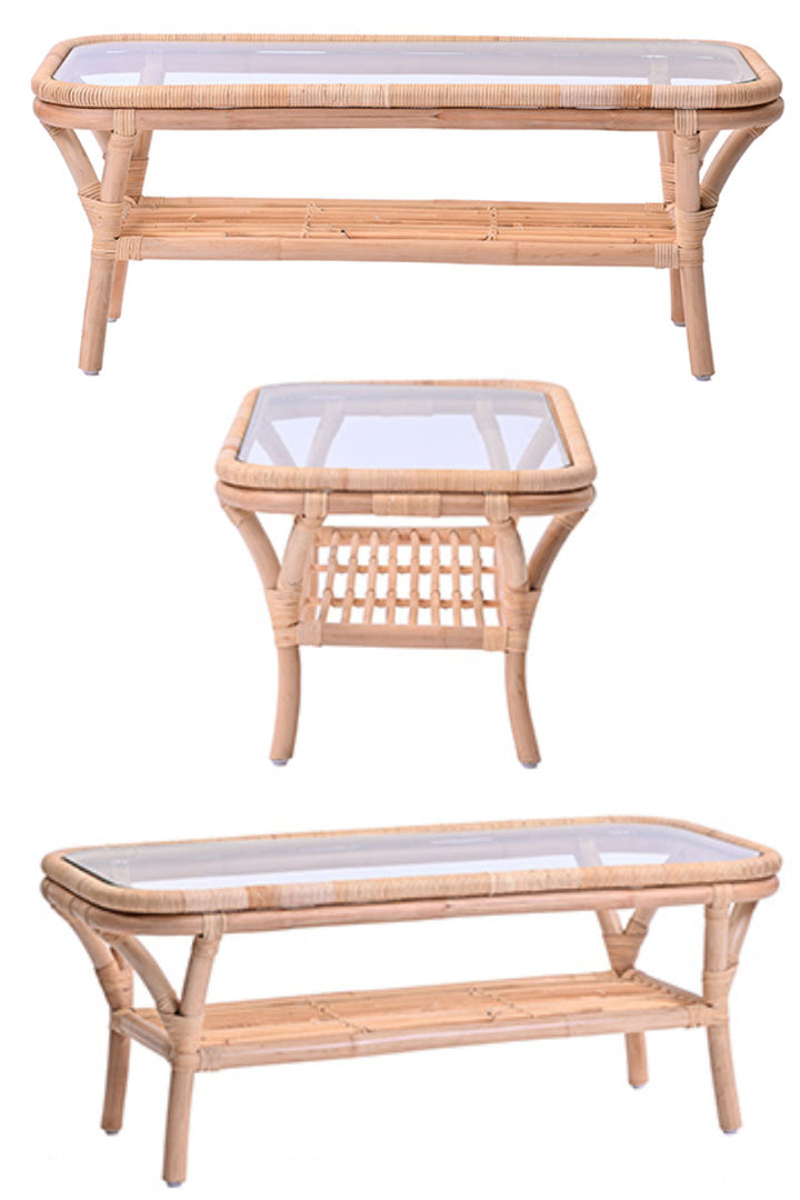 センターテーブルラタン幅100cmガラス天板完成品Breeze