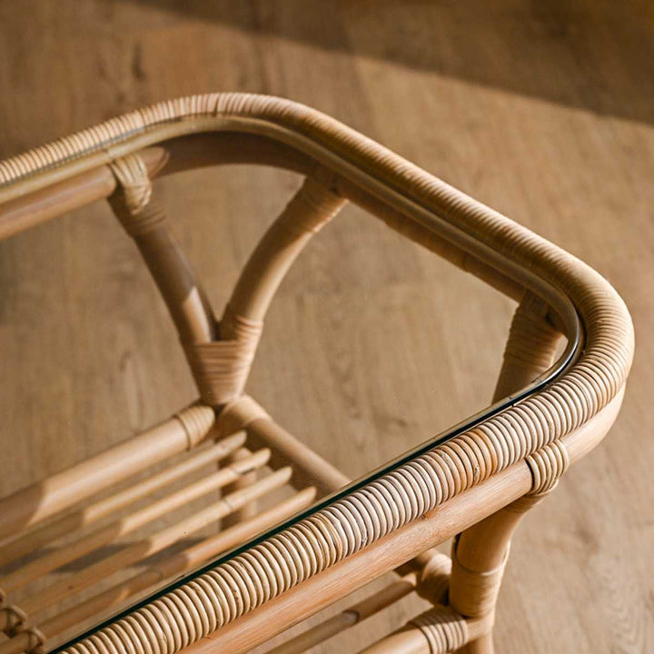 センターテーブルラタン幅100cmガラス天板完成品Breeze