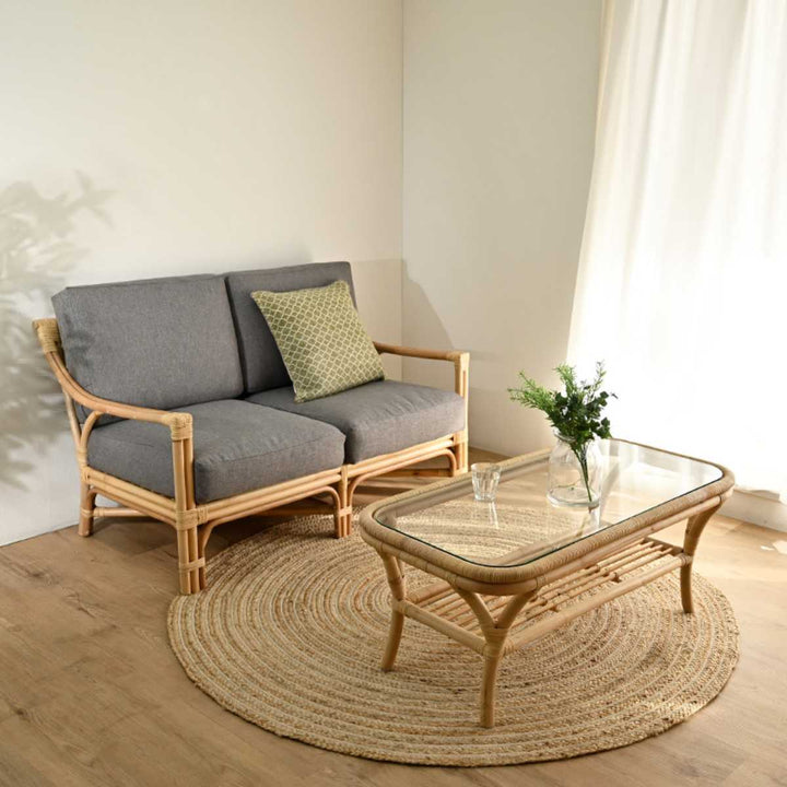 センターテーブルラタン幅100cmガラス天板完成品Breeze