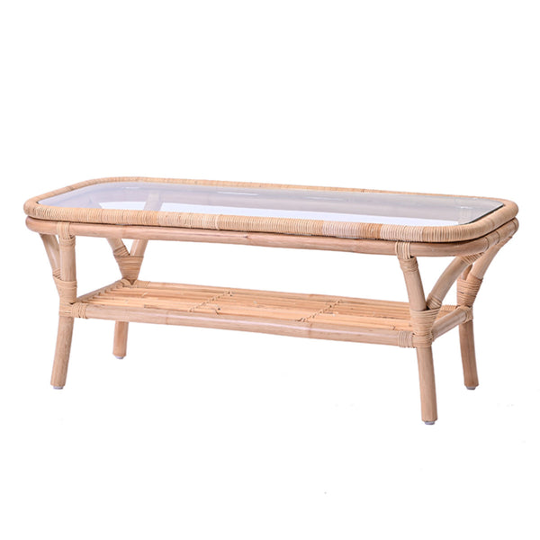 センターテーブルラタン幅100cmガラス天板完成品Breeze