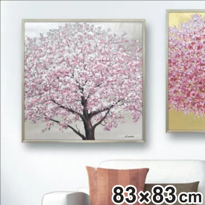 アートパネルオイルペイントアート『シルバーサクラ』83×83cm