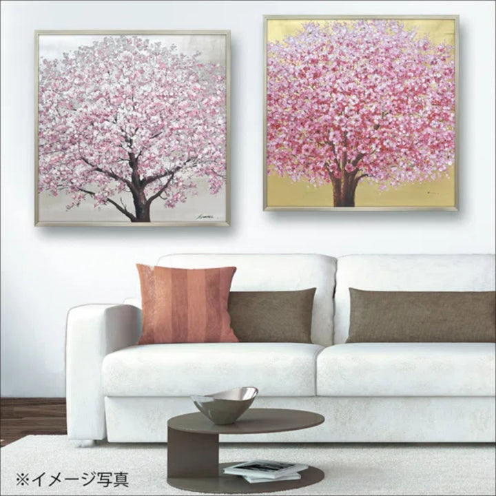 アートパネルオイルペイントアート『ゴールデンサクラ』83×83cm
