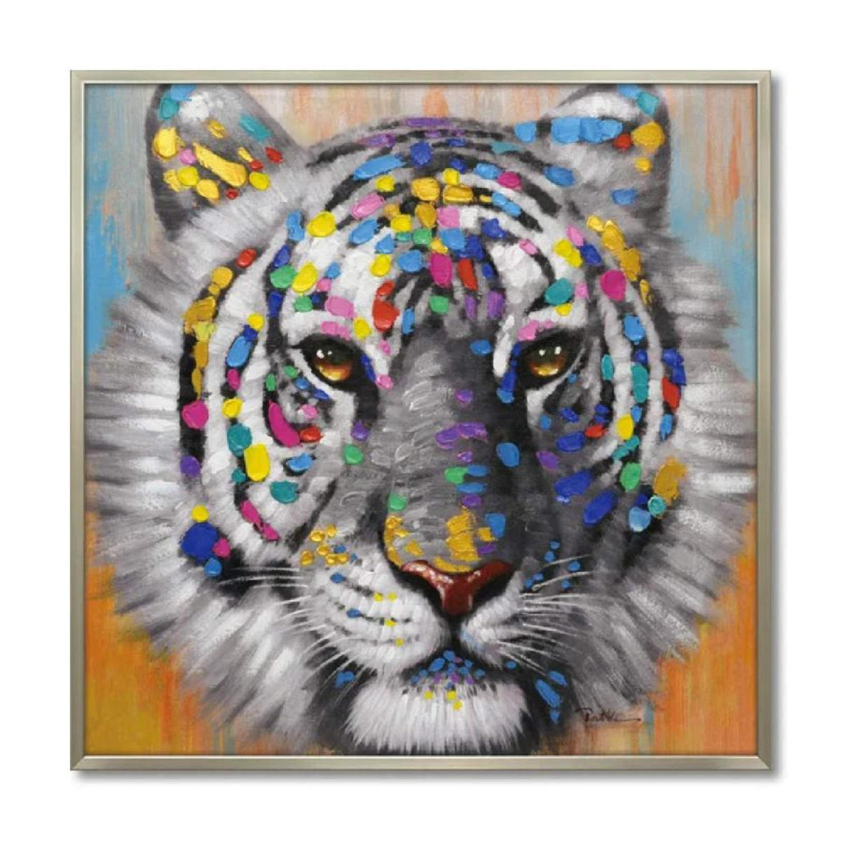 アートパネル オイルペイントアート 『カラフル タイガー』 83×83cm