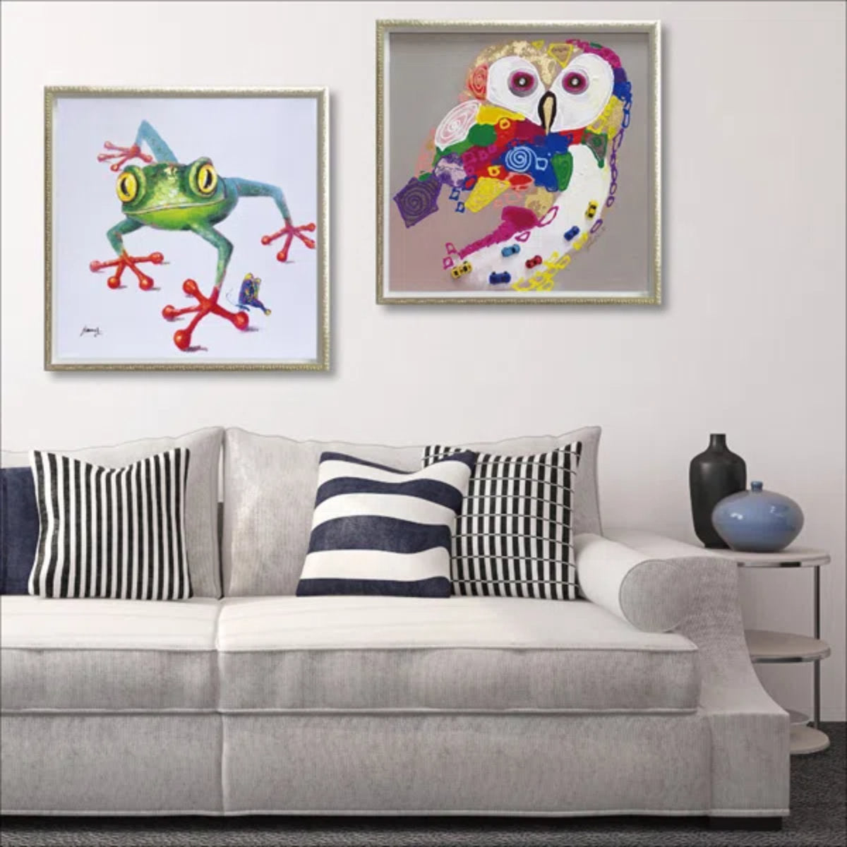 アートパネル オイルペイントアート 『カラフル オウル』 63×63cm