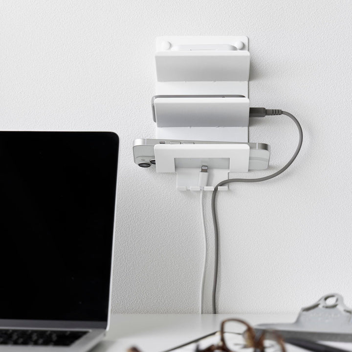 山崎実業towerウォールモバイル充電＆収納ラックタワー3段石こうボード壁対応