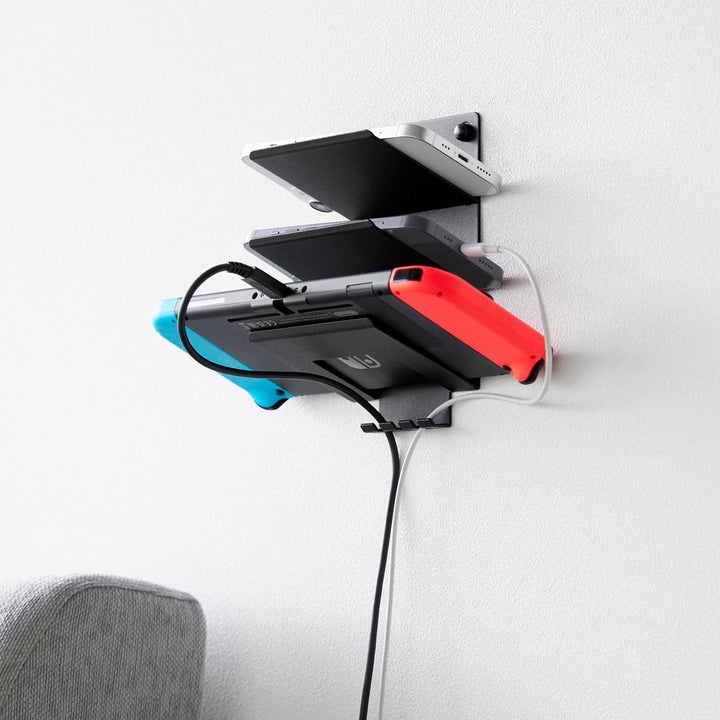 山崎実業towerウォールモバイル充電＆収納ラックタワー3段石こうボード壁対応