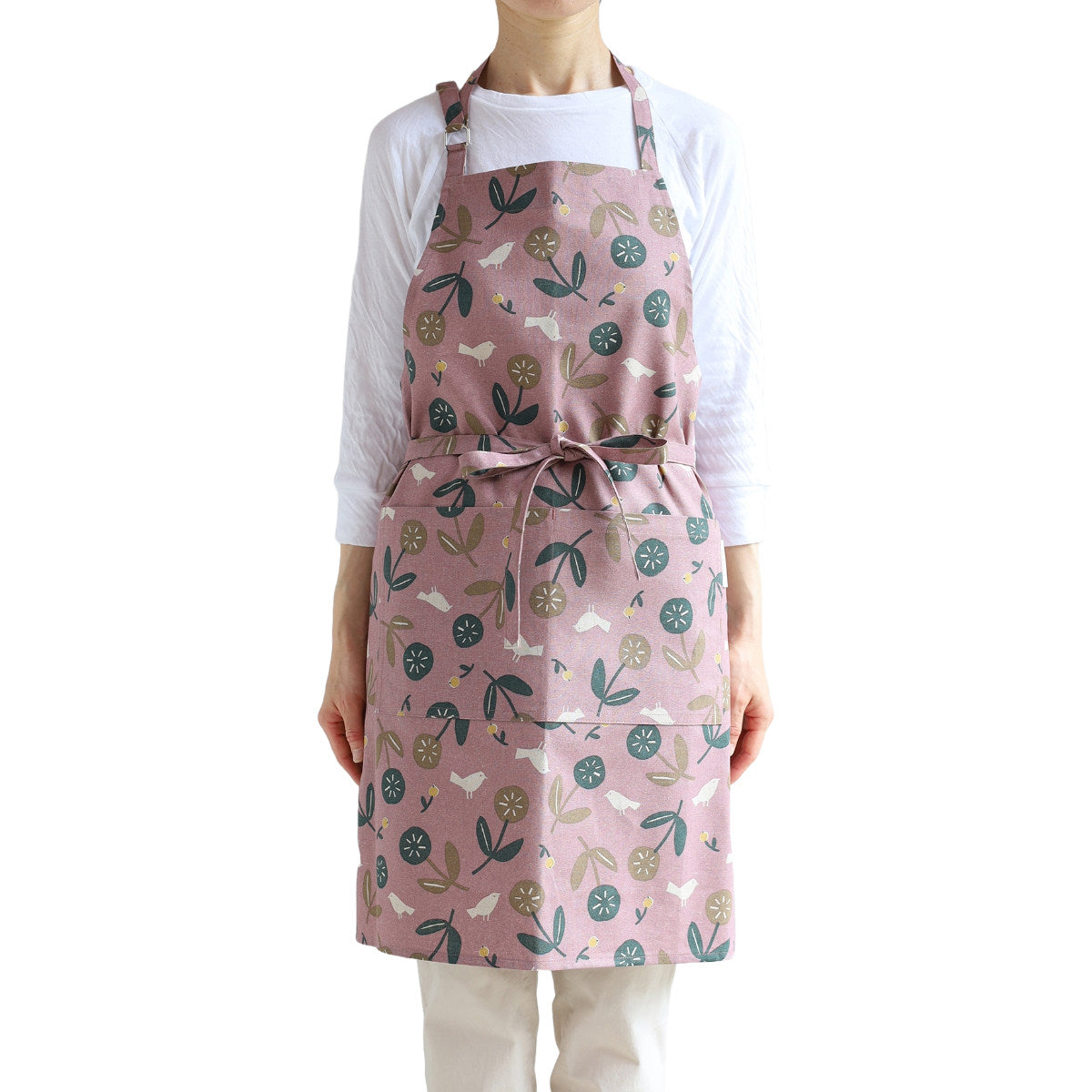 エプロンショート　ボルドーアンティークバラ柄　ボルドー・モーヴピンク水玉フリル エプロン atelier Nuuit 綿麻プリントショートエプロン – ハウジー