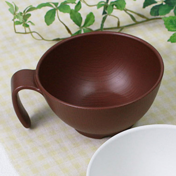 汁椀340ml持ちやすい木製風ハンドル付き介護食器プラスチック製バイオマス原料使用日本製