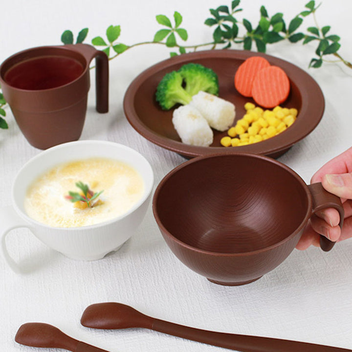 汁椀340ml持ちやすい木製風ハンドル付き介護食器プラスチック製バイオマス原料使用日本製