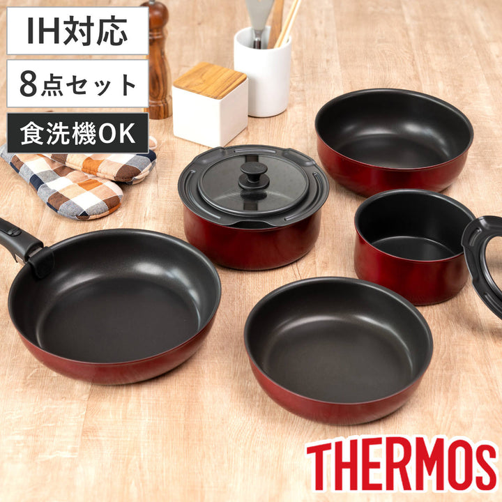 サーモス取っ手のとれるフライパン8点セットIH対応着脱ハンドル式食洗機対応KSD-8A