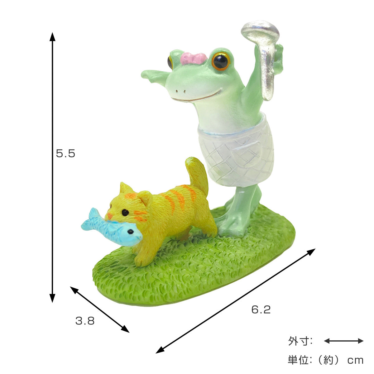 コポー お魚くわえたのらねこ カエル 置物 – ハウジー