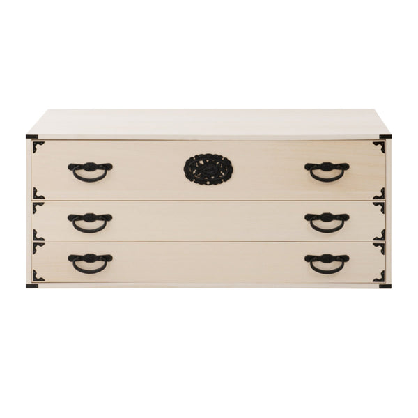 桐民芸箪笥幅100cm3段生地仕上げ積み重ね室町