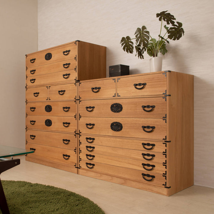 桐民芸箪笥幅100cm7段水性塗装積み重ね室町