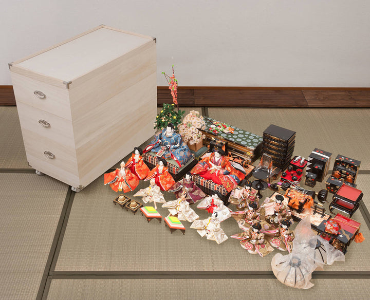桐ひな人形ケース幅42cm3段キャスター付日本製完成品