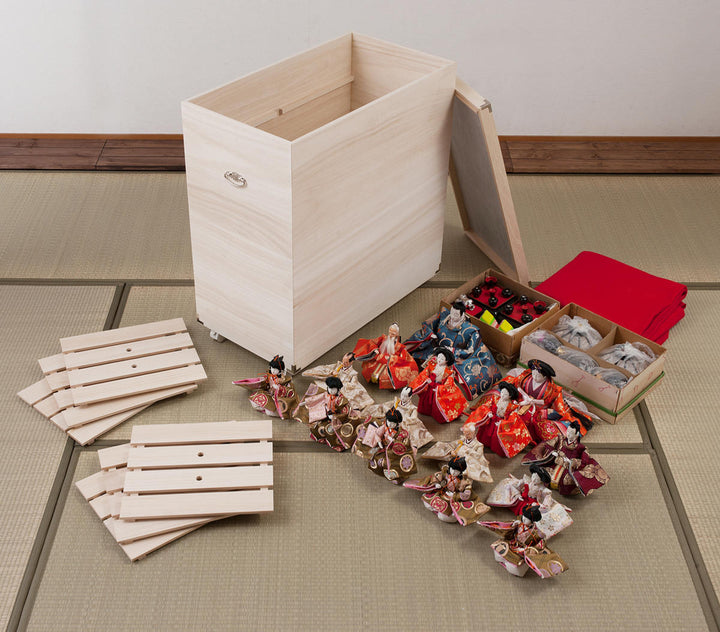 桐ひな人形ケース幅42cm深型キャスター付日本製完成品